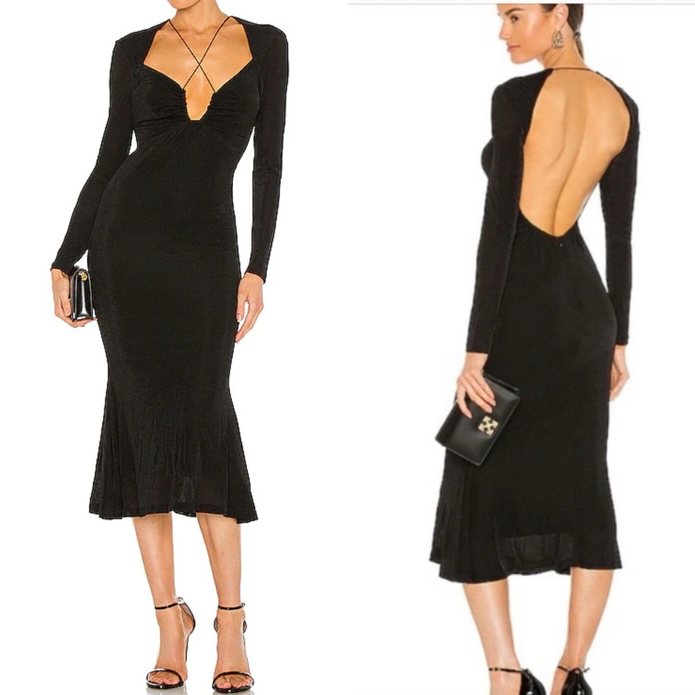 MISHA Engracia Dress in Black Midi Open Back